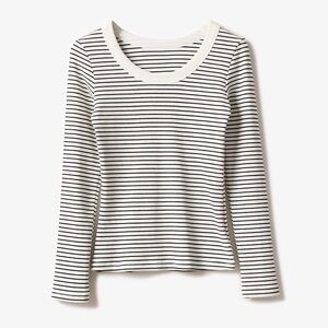 French Cotton White Strip Long Sleeve Top